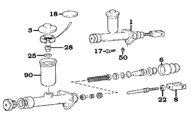 parts diagram of early single reservoir land cruiser brake master cylinder