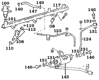 8/92-1/98 Land Cruiser Fuel Rail and Filter Assembly