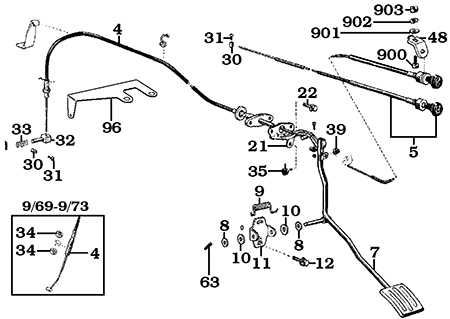 1968-9/72 40 & 55 Series Accelerator Pedal Diagram