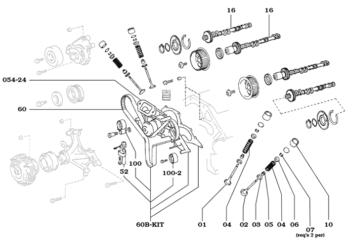 2UZ FE Camshaft, Intake and Exhaust Valve and Timing Belt Assembly