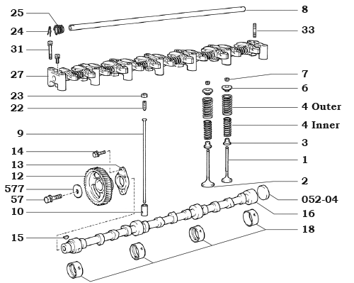 H, 2H & 12HT Diesel Rocker and Valve Assembly