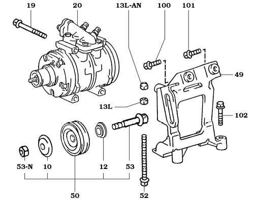 8/87-1/90 FJ62 Air Conditioning Compressors Assembly