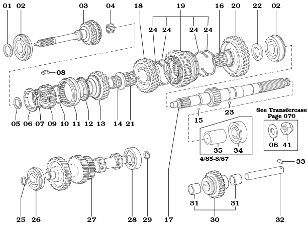 1974-8/87 FJ40, FJ45, FJ55 and FJ60 4 Speed Transmission Shafts and Gears