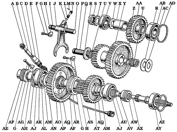 1958-1963 40 and 45 Series Land Cruiser Transfercase Shafts and Gears Assembly
