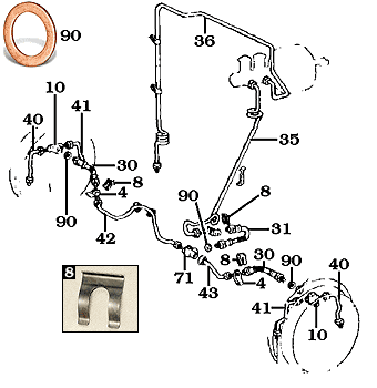 7/70-9/71 40/45 Series Land Cruiser Brake Line Diagram - Front