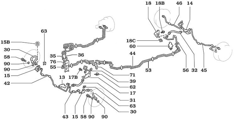 /90-1/98 80 Series Land Cruiser Brake Hoses and Tubes - Without Anti-Lock