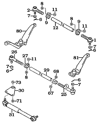 FJ80 and FZJ80 Front Axle Steering Components - Knuckle Arms, Steering Stabilizer and Tie Rod and Tie Rod End Assembly