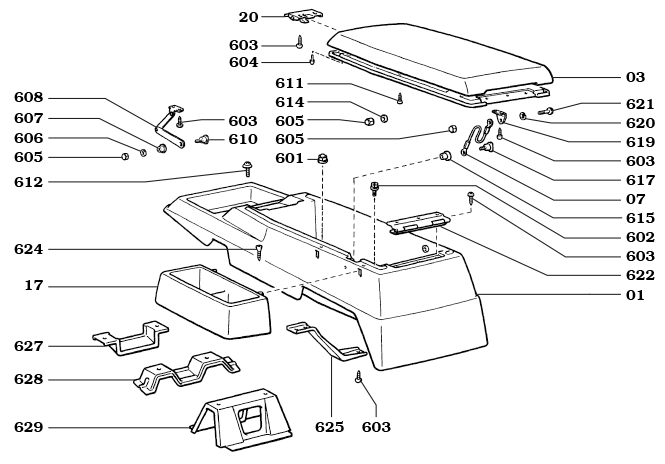 8/80-4/86 60 Series Center Console Assemblly