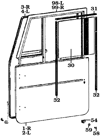 1968-1974 FJ40 and FJ45 Land Cruiser Front Door and Weatherstrip Assembly