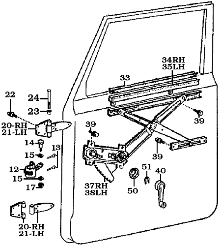 1975-1984 Window Regulator, Stopper and Hinges