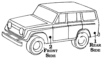 1968-10/69 FJ55 Front Side & Rear Side Reflector Position Diagram