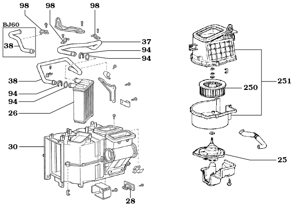 FJ60 And FJ62 Land Cruiser Heater Box and Blower Assembly