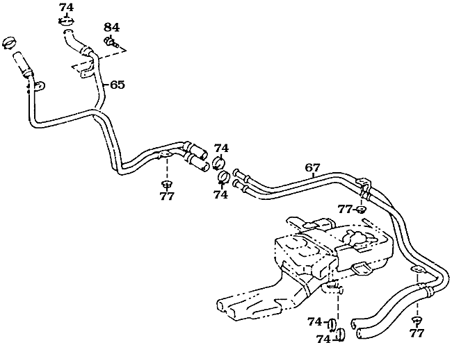 1990 to 1995 FJ80 Rear heater hose assembly