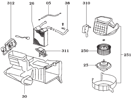 FJ80 Heater Box, Core and Blower Assembly 