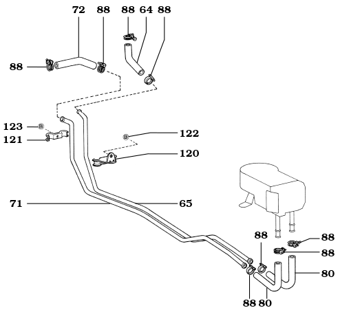FJ60 rear Heater Hose and Pipe Diagram