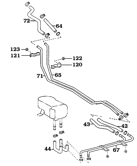 FJ62 rear Heater Hose and Pipe Diagram