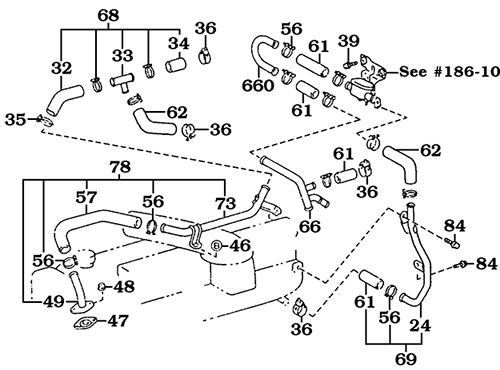 August 1992  to January 1995 FZJ80 Land Cruiser heater hoses, pipes and valves