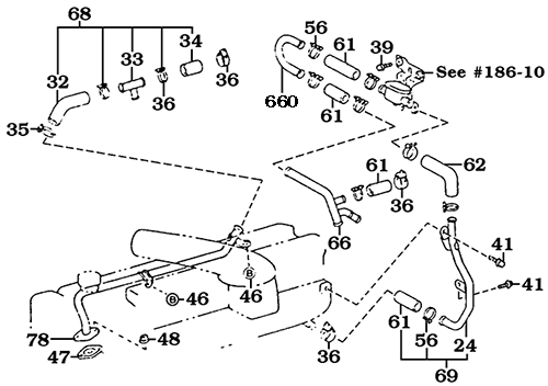 January 1995 to 1998 FZJ80 Land Cruiser heater hoses, pipes and valves