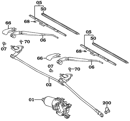 70 Series Front windshield wiper assembly