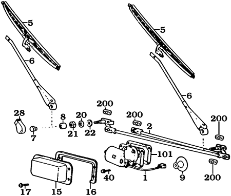 FJ40 windshield wiper assembly