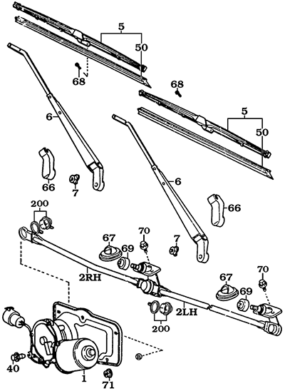 FJ60 and FJ62 Front windshield wiper assembly