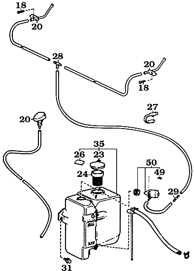 September 1977 to July 1980 FJ55 windshield washer reservior and washer assembly
