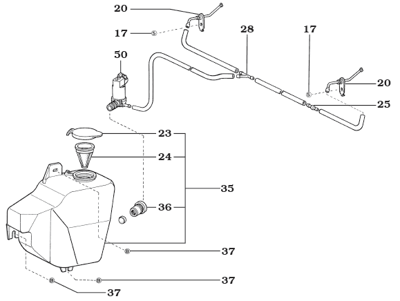 60 and 62 Series Front Windshield Washer Assembly