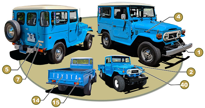 1958-1984 FJ40 and FJ45 Emblem Locations