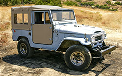 Click to enlarge SOR Tan Soft Top Front Driver's view, Sides Down